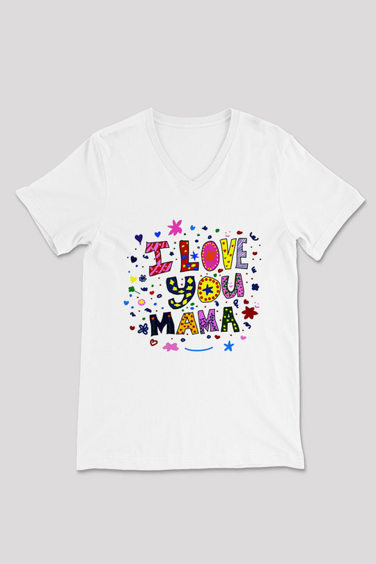 Anneler Günü Beyaz Unisex V Yaka Tişört T-Shirt