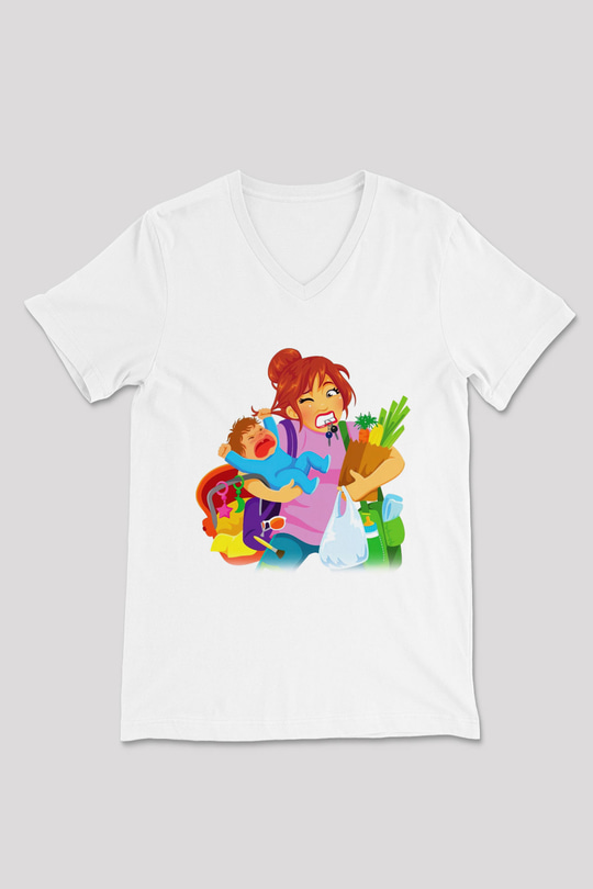 Anneler Günü Beyaz Unisex V Yaka Tişört T-Shirt