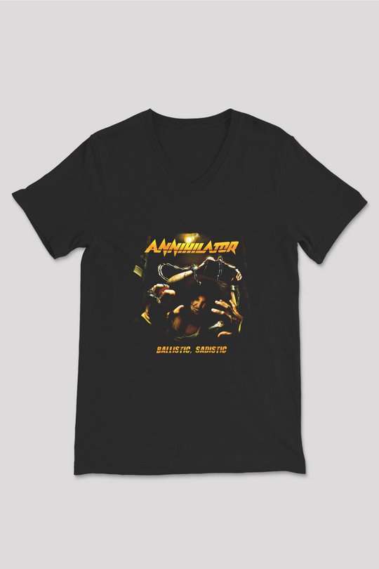 Annihilator Baskılı Unisex Siyah V Yaka Tişört