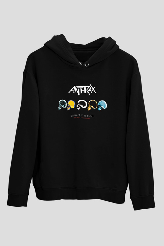 Anthrax Baskılı Unisex Siyah Hoodie