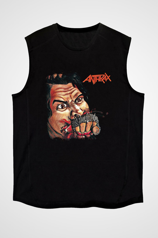 Anthrax Baskılı Unisex Siyah Kolsuz Tişört