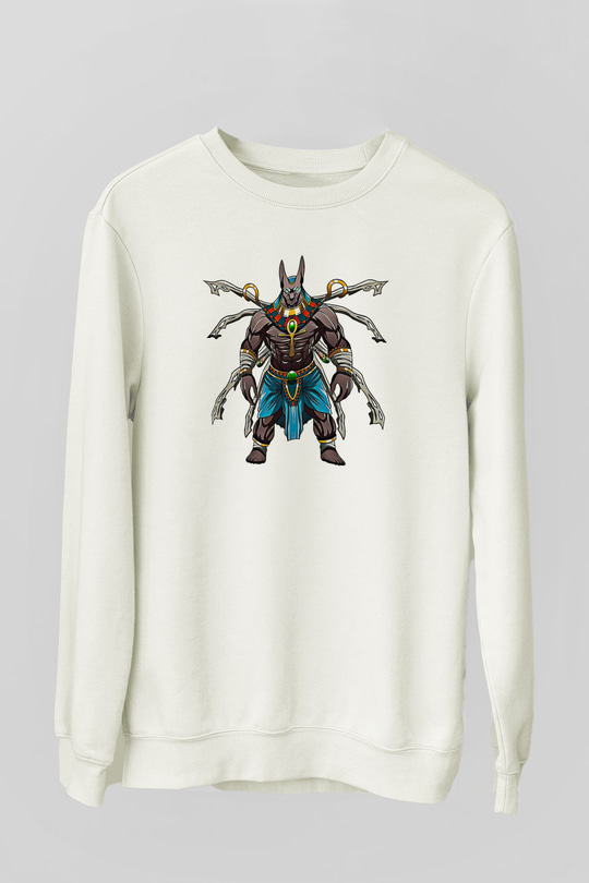 Anubis Baskılı Beyaz Unisex Sweatshirt