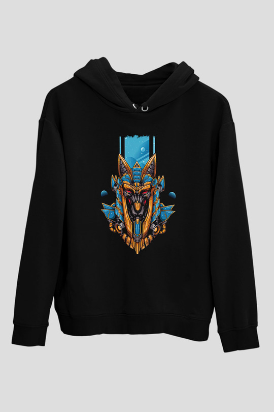 Anubis Baskılı Unisex Siyah Hoodie