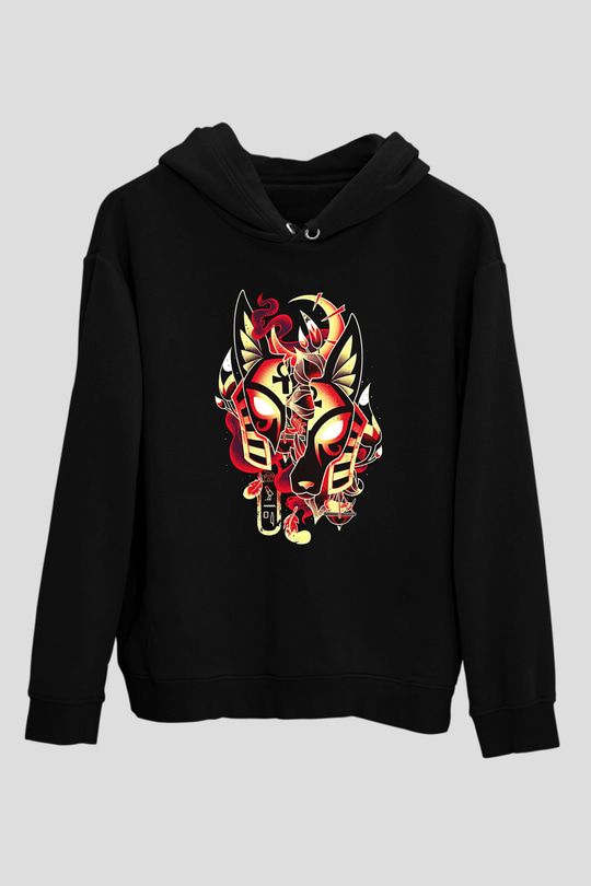 Anubis Baskılı Unisex Siyah Hoodie