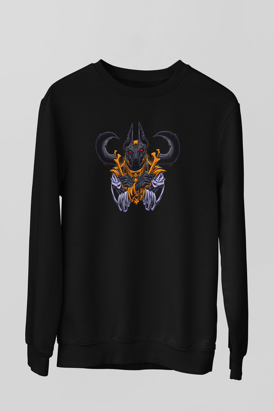 Anubis Baskılı Unisex Siyah Sweatshirt