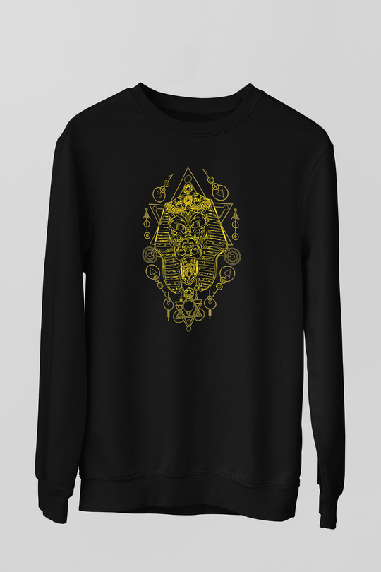 Anubis Baskılı Unisex Siyah Sweatshirt