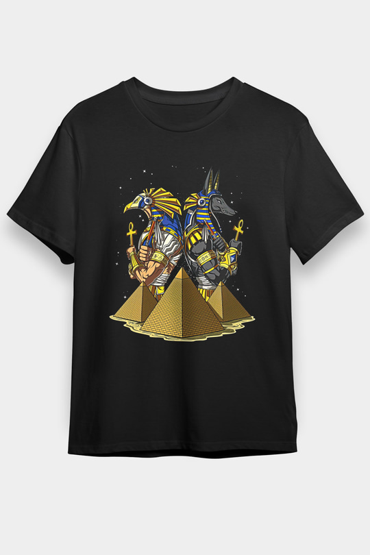 Anubis Baskılı Unisex Siyah Tişört - Tshirt