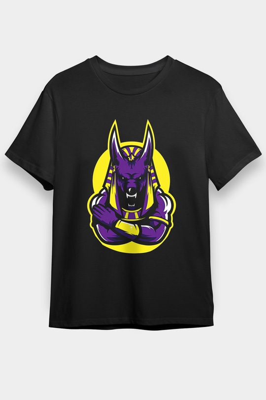 Anubis Baskılı Unisex Siyah Tişört - Tshirt