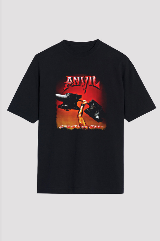 Anvil Baskılı Unisex Siyah Oversize Tişört