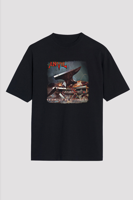 Anvil Baskılı Unisex Siyah Oversize Tişört