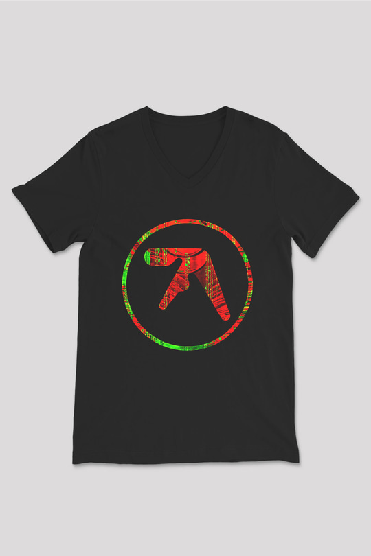 Aphex Twin Baskılı Unisex Siyah V Yaka Tişört - Tshirt