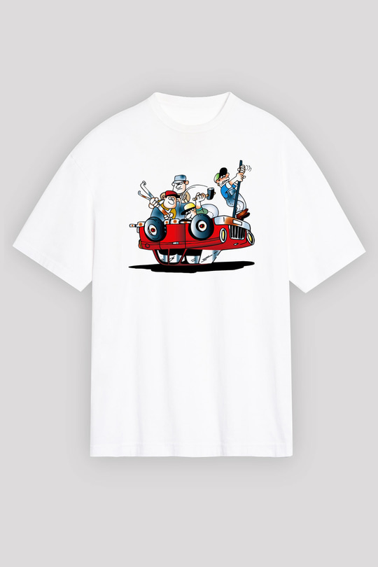 Araba tamircisi Beyaz Unisex Oversize Tişört T-Shirt