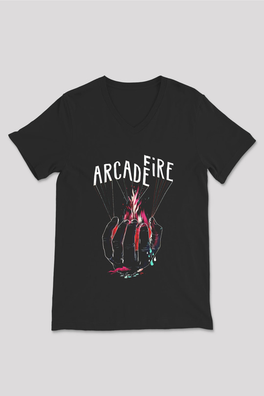 Arcade Fire Siyah Unisex V Yaka Tişört T-Shirt