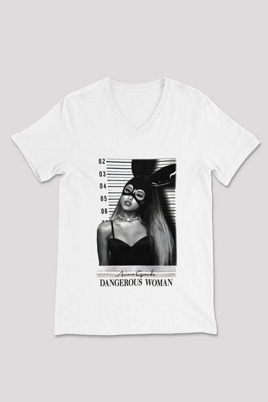Ariana Grande Beyaz Unisex V Yaka Tişört T-Shirt