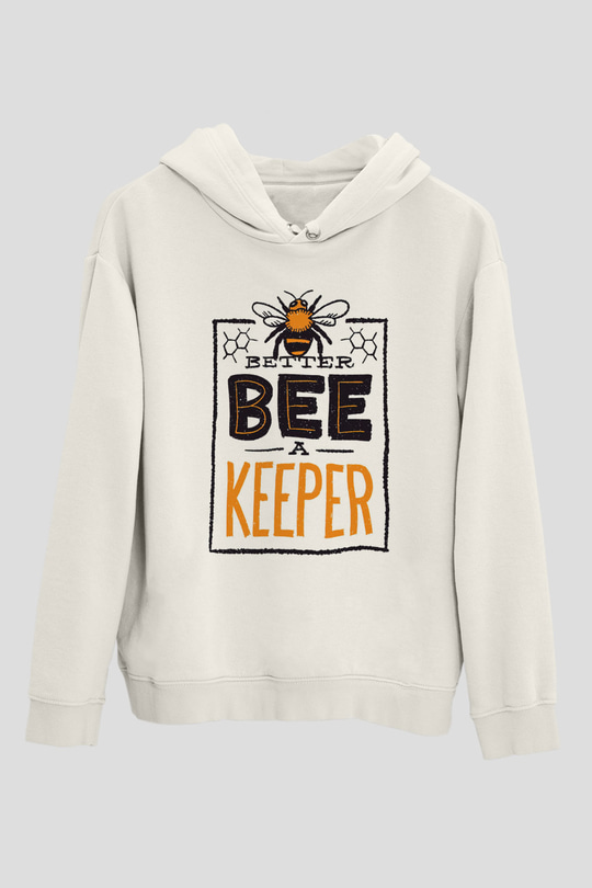 Arıcı Beyaz Unisex Kapüşonlu Sweatshirt