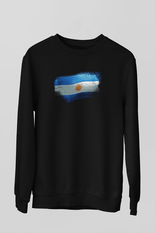 Arjantin - Argentina Bayrağı Baskılı Unisex Siyah Sweatshirt