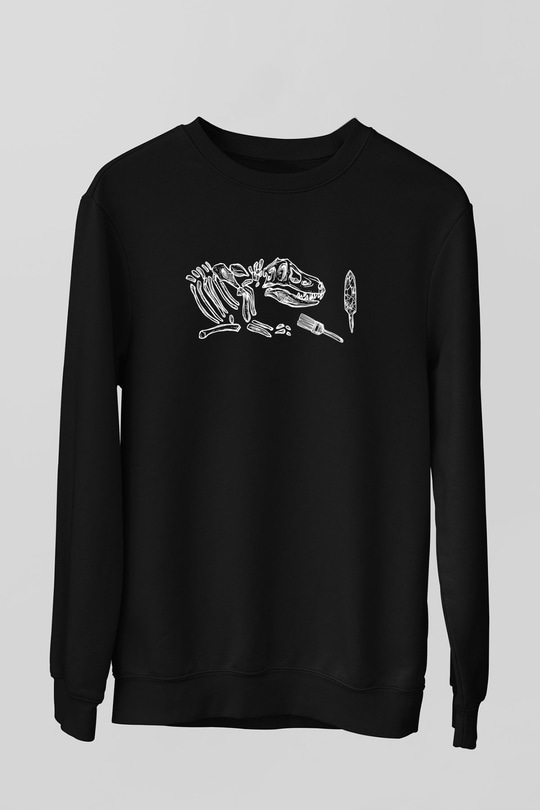 Arkeoloji Baskılı Unisex Siyah Sweatshirt
