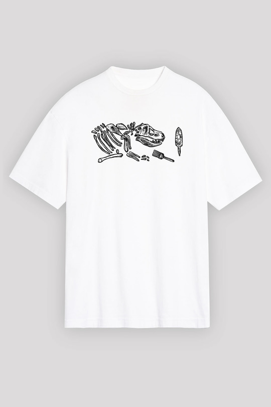 Arkeoloji Dinazor Baskılı Unisex Beyaz Oversize Tişört