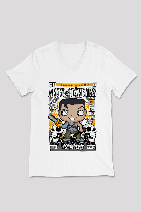 Army Of Darkness Baskılı Unisex Beyaz V Yaka Tişört