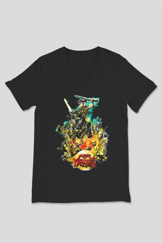 Army of Darkness Siyah Unisex  V Yaka Tişört