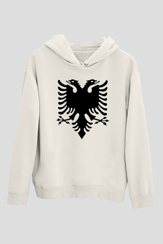 Arnavutluk Beyaz Unisex Kapşonlu Sweatshirt