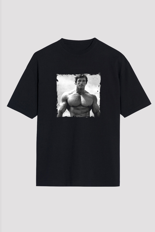 Arnold Schwarzenegger Baskılı Unisex Siyah Oversize Tişört