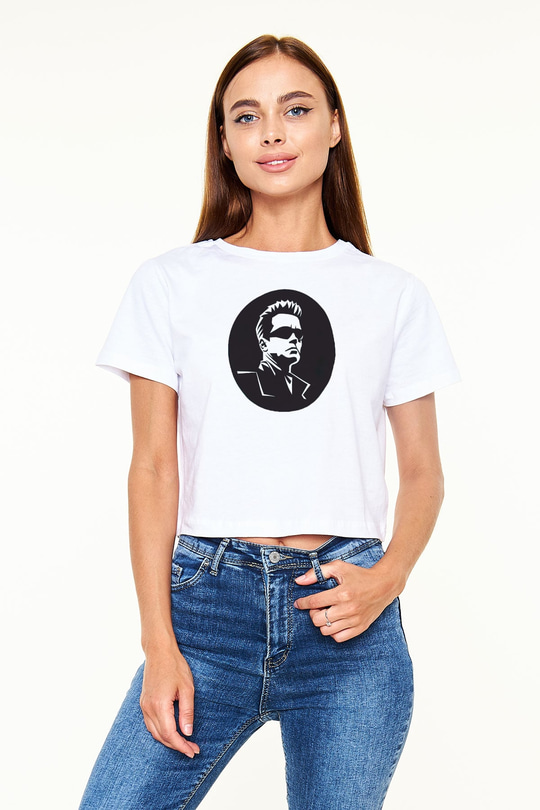 Arnold Schwarzenegger Beyaz  Crop Top Tişört