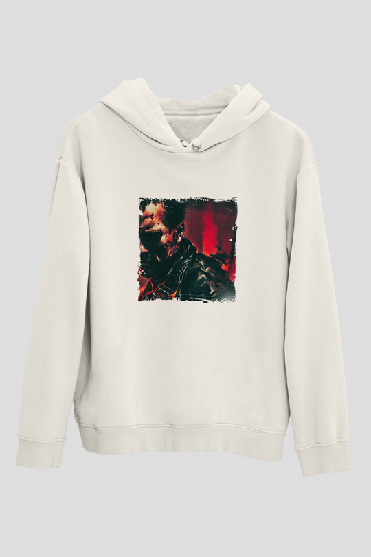 Arnold Schwarzenegger Unisex Baskılı Beyaz Kapüşonlu Sweatshirt