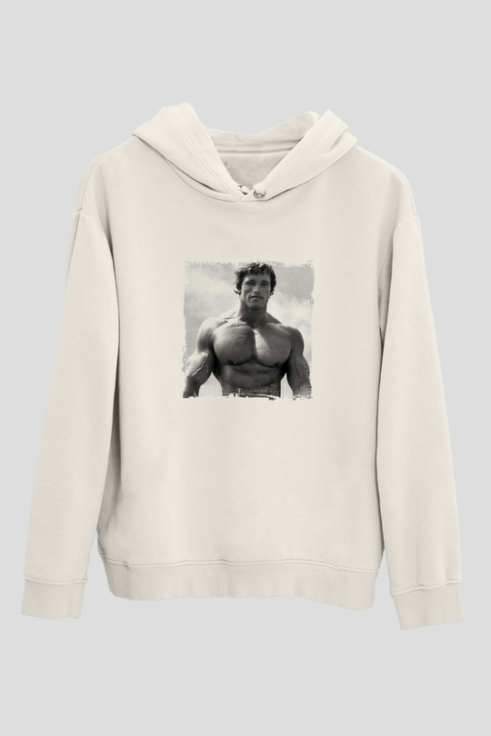 Arnold Schwarzenegger Unisex Baskılı Beyaz Kapüşonlu Sweatshirt