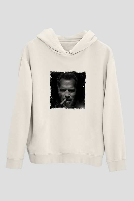 Arnold Schwarzenegger Unisex Baskılı Beyaz Kapüşonlu Sweatshirt