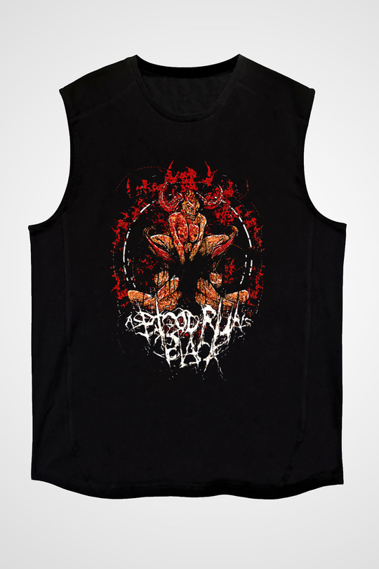 As Blood Runs Black Baskılı Unisex Siyah Kolsuz Tişört - Tshirt
