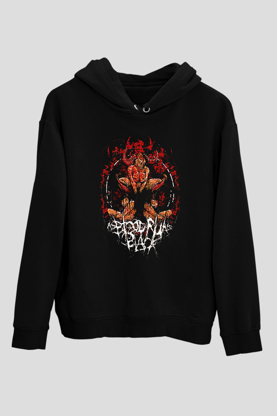 As Blood Runs Black Baskılı Unisex Siyah Kapüşonlu Sweatshirt