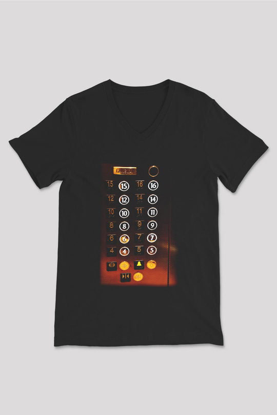 Asansörcü Siyah Unisex V Yaka Tişört T-Shirt