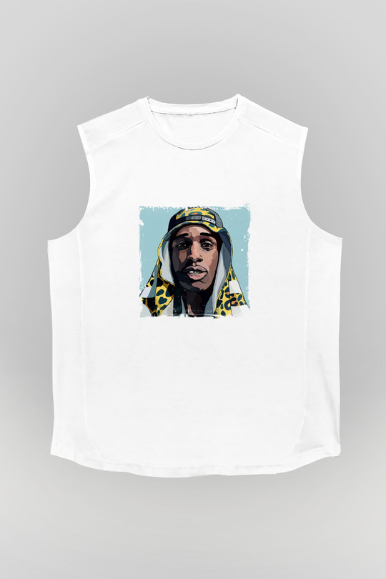 ASAP Mob Baskılı Unisex Beyaz Kolsuz Tişört