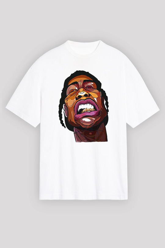 Asap Rocky Baskılı Beyaz Unisex Oversize Tişört - Tshirt