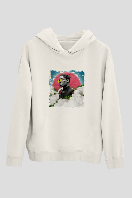 ASAP Rocky Baskılı Unisex Beyaz Hoodie