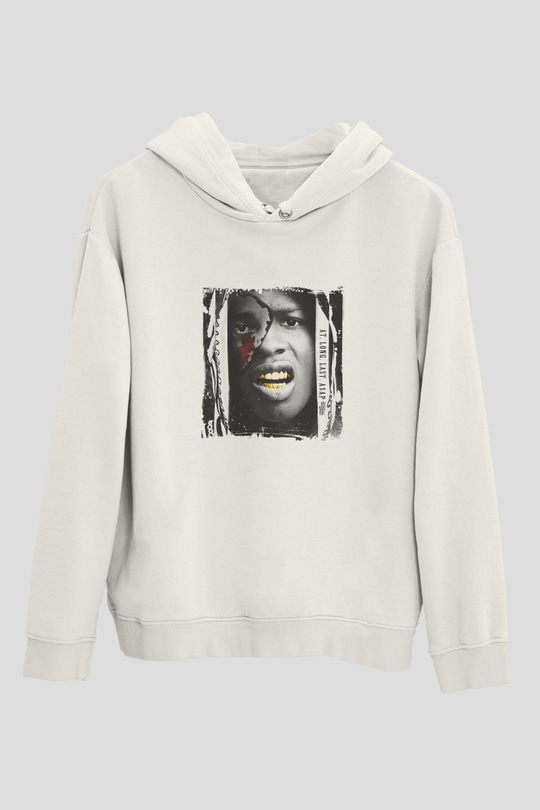 ASAP Rocky Baskılı Unisex Beyaz Hoodie
