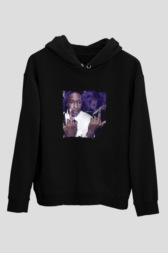 ASAP Rocky Baskılı Unisex Siyah Hoodie