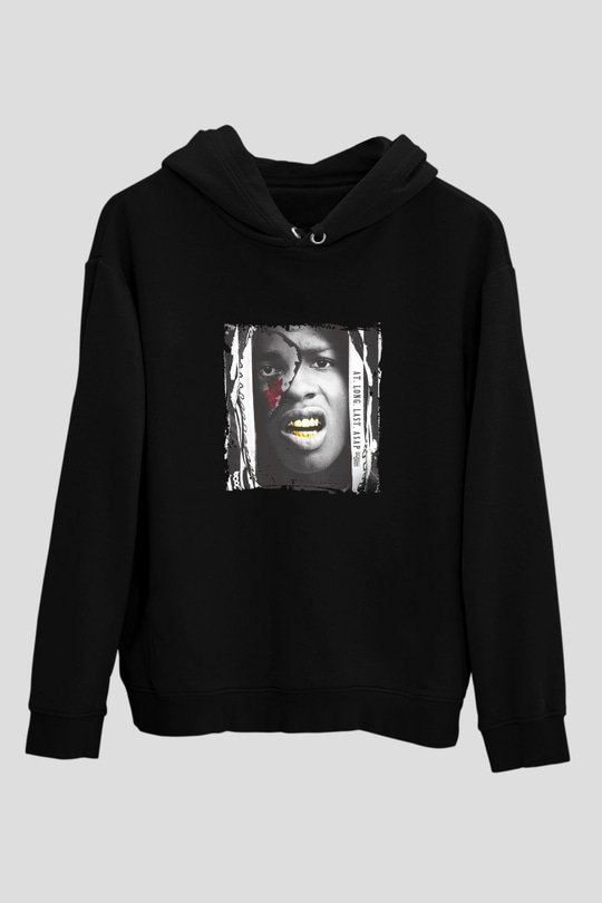 ASAP Rocky Baskılı Unisex Siyah Hoodie