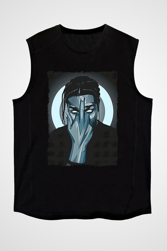 Asap Rocky Baskılı Unisex Siyah Kolsuz Tişört - Tshirt