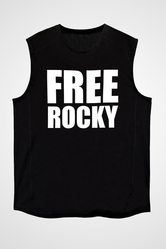 Asap Rocky Baskılı Unisex Siyah Kolsuz Tişört - Tshirt