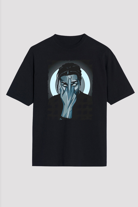 Asap Rocky Baskılı Unisex Siyah Oversize Tişört - Tshirt