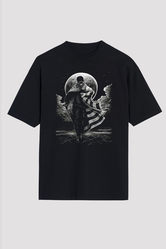 Asap Rocky Baskılı Unisex Siyah Oversize Tişört - Tshirt