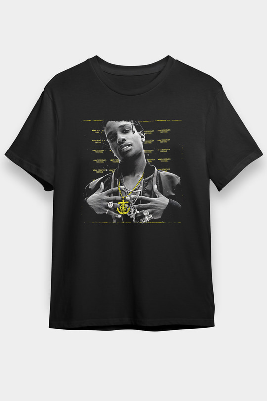 Asap Rocky Baskılı Unisex Siyah Tişört - Tshirt