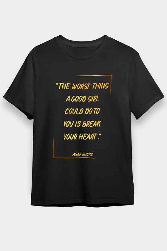 Asap Rocky Baskılı Unisex Siyah Tişört - Tshirt