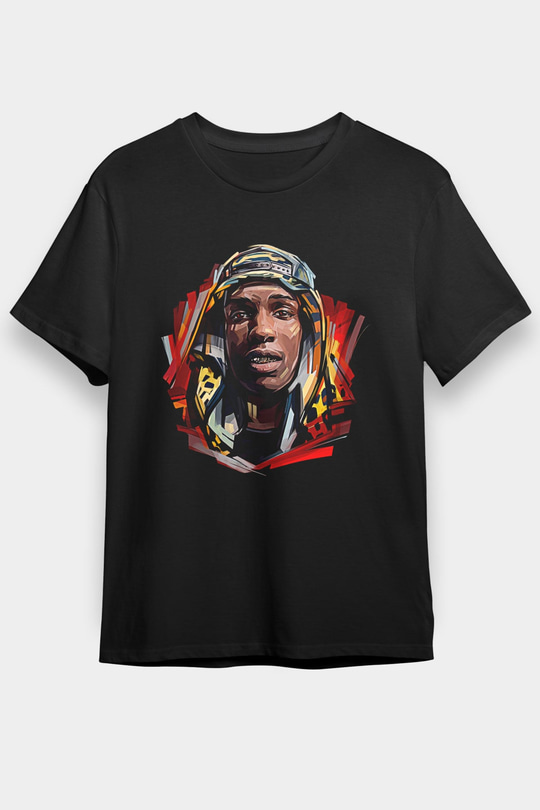 Asap Rocky Baskılı Unisex Siyah Tişört - Tshirt
