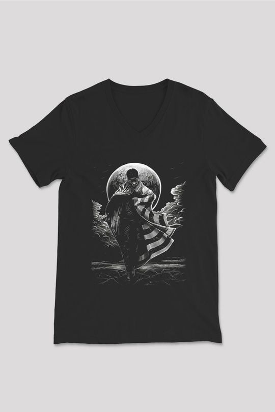 Asap Rocky Baskılı Unisex Siyah V Yaka Tişört - Tshirt