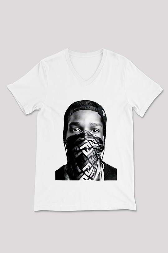 ASAP Rocky Beyaz Unisex V Yaka Tişört T-Shirt