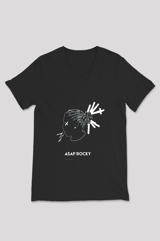 ASAP Rocky Siyah Unisex V Yaka Tişört T-Shirt