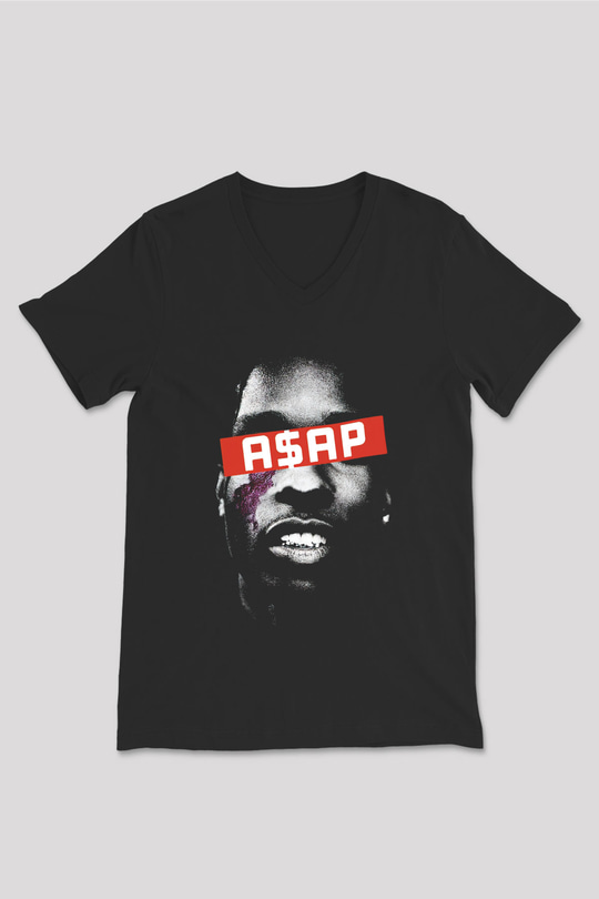 ASAP Rocky Siyah Unisex V Yaka Tişört T-Shirt